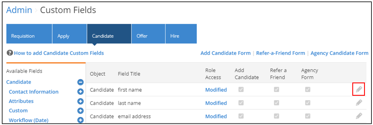 Edit Pre-defined and Custom Fields