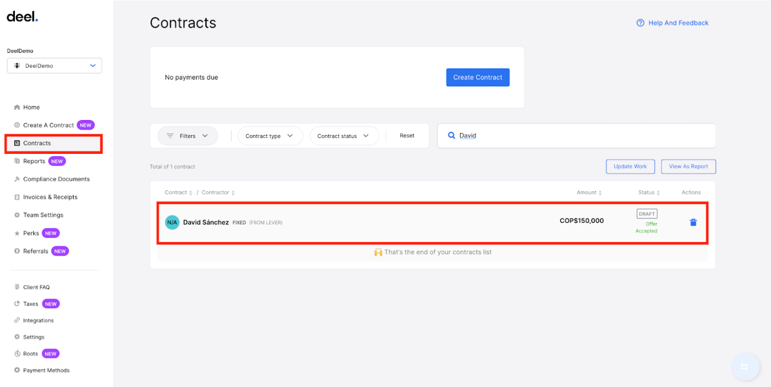 Enabling and using the Deel integration