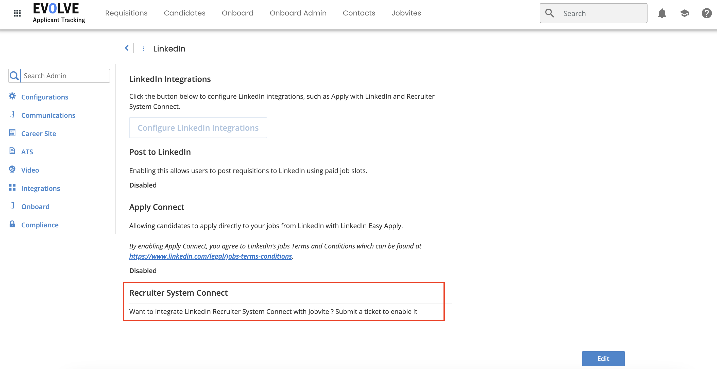 Configure LinkedIn Recruiter System Connect (RSC)