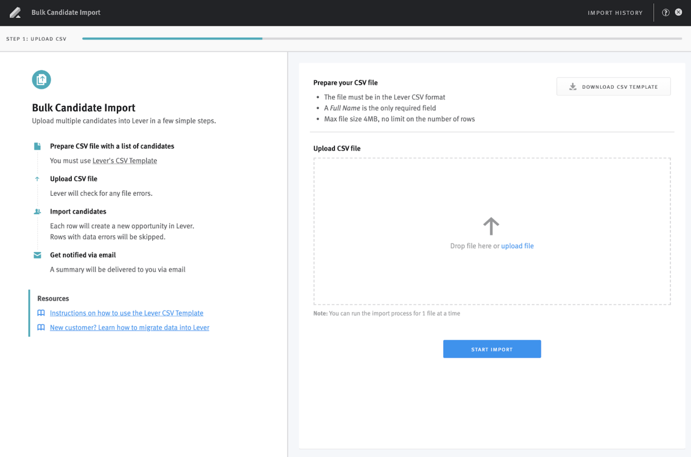 Bulk importing candidates