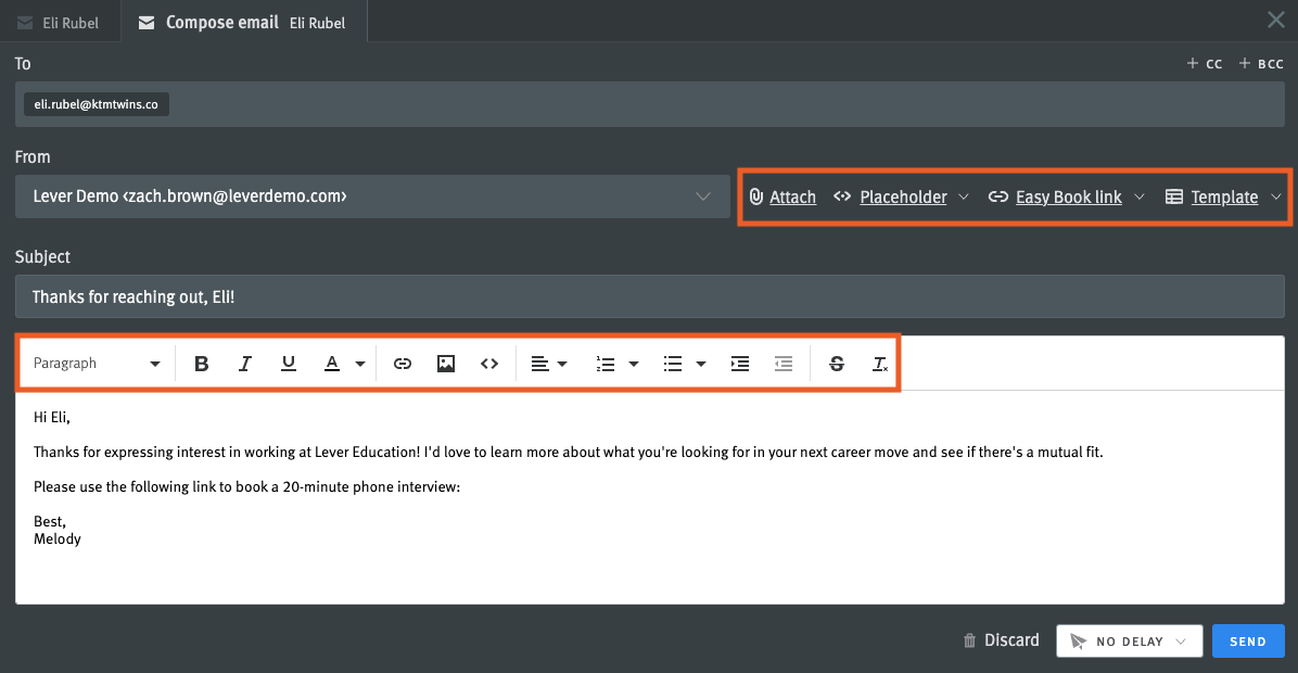 Formatting emails in Lever