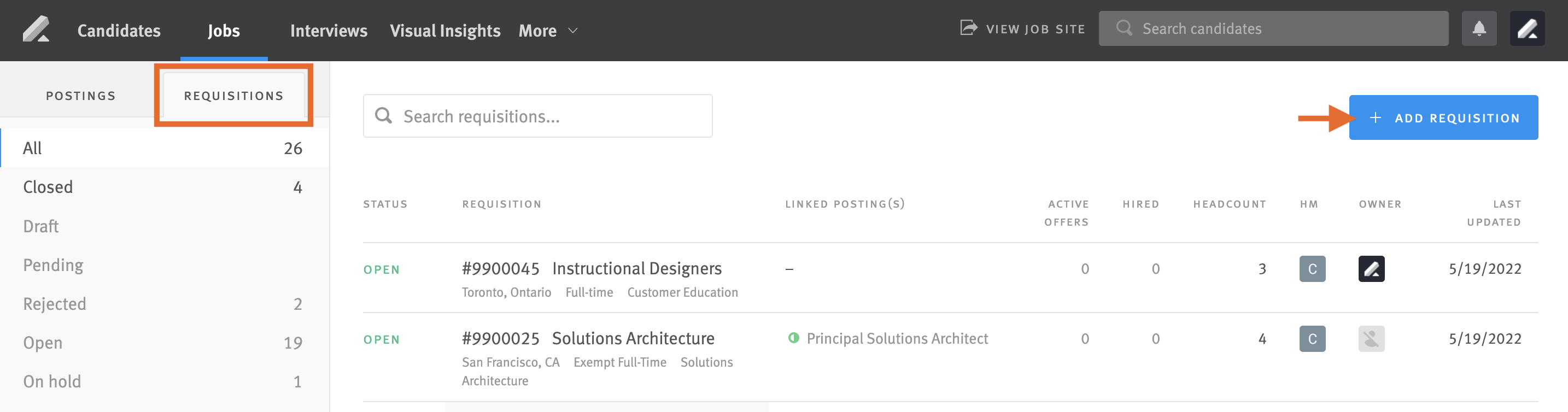 Creating and managing requisitions