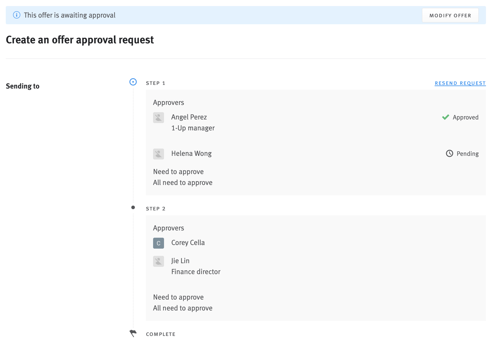 Requesting offer approval