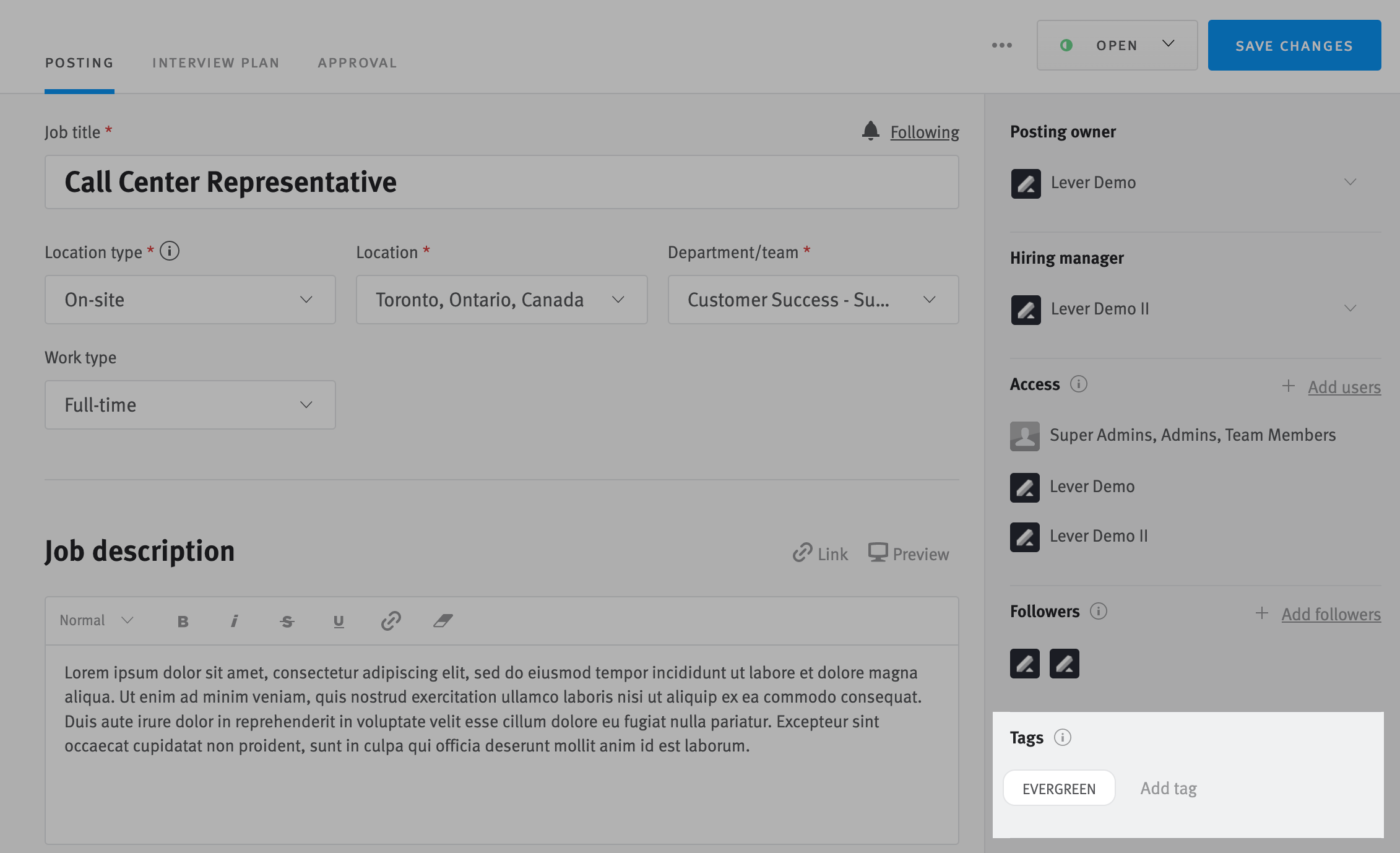 Managing evergreen job postings