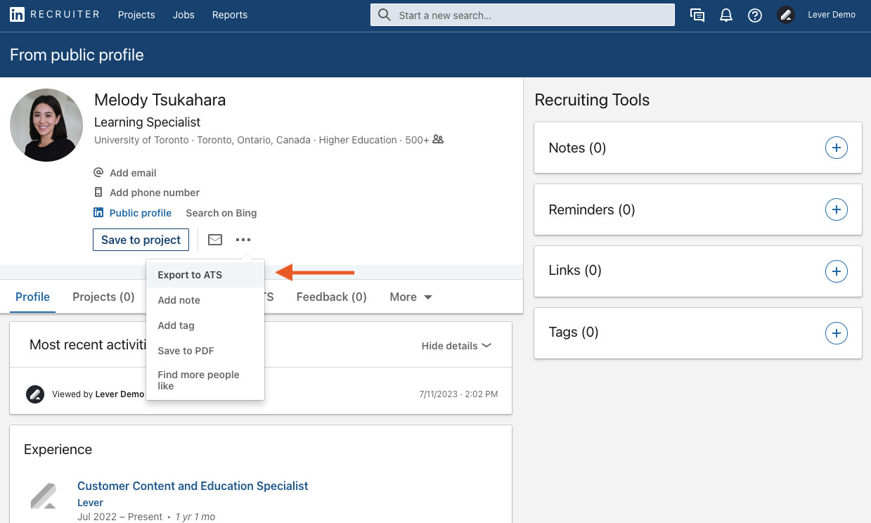 Discovering and adding candidates via LinkedIn Recruiter System Connect