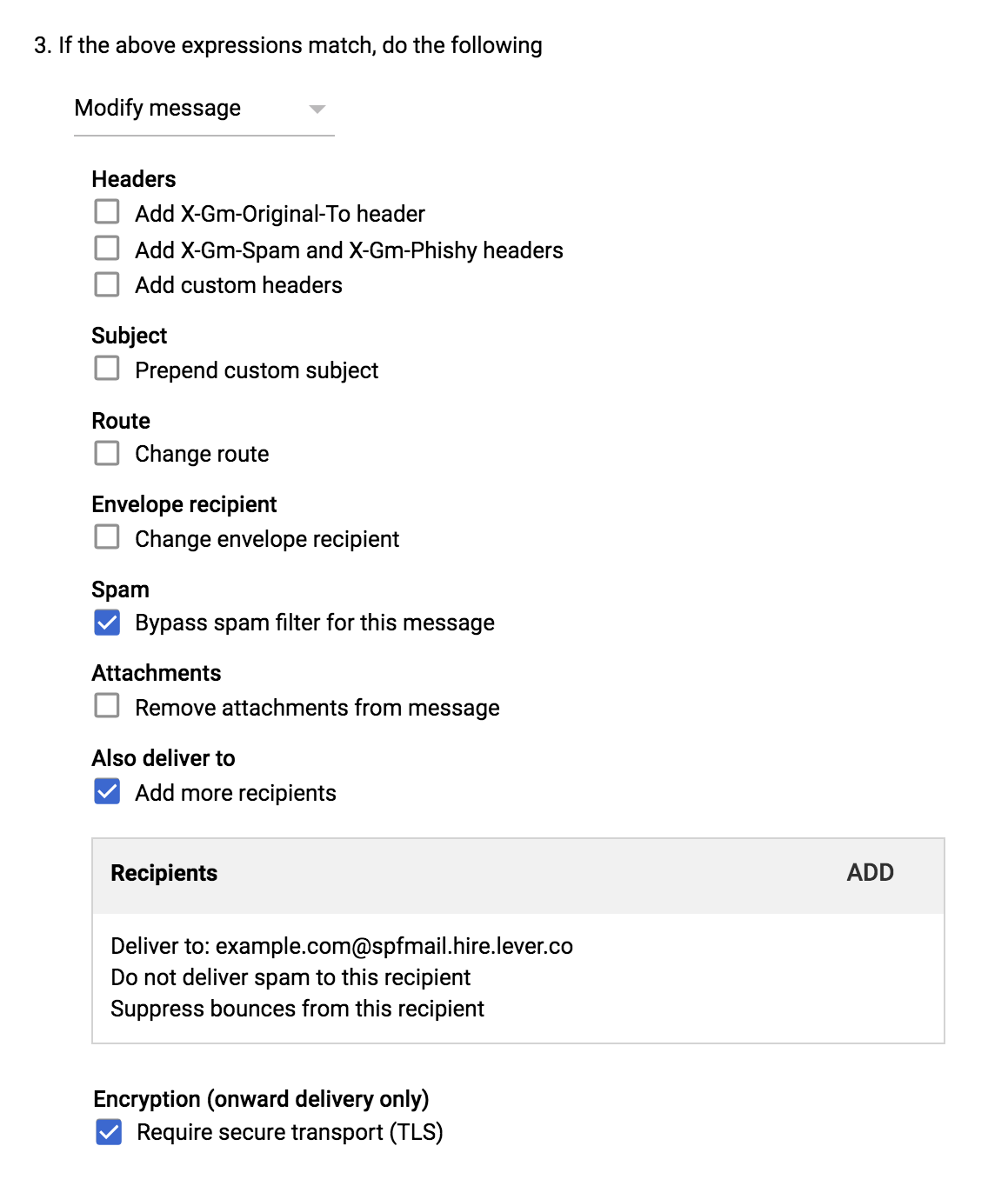 Setting up mail flow rules in Gmail for limited sync (Google Admin)