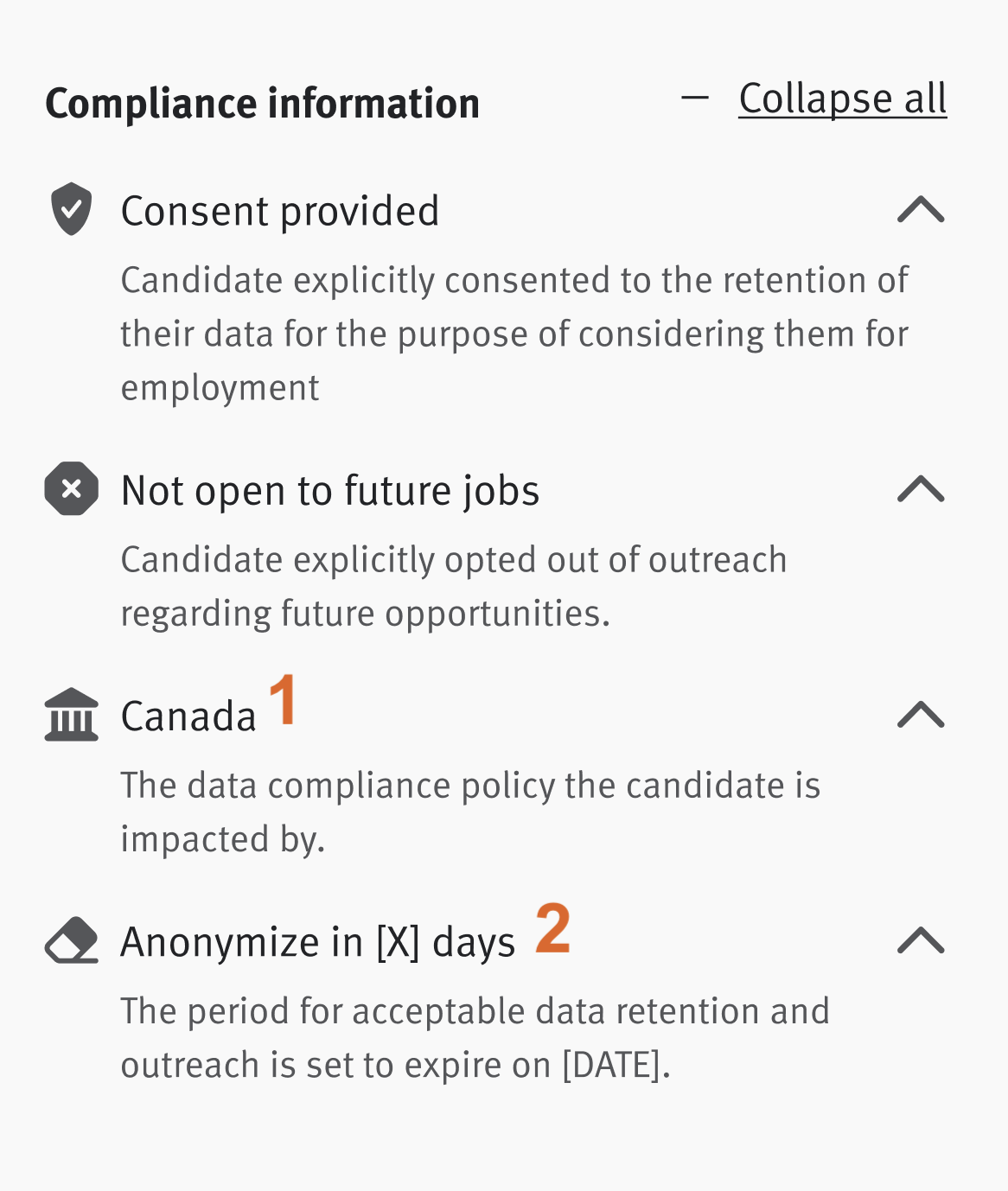 Viewing consent information on a candidate's profile