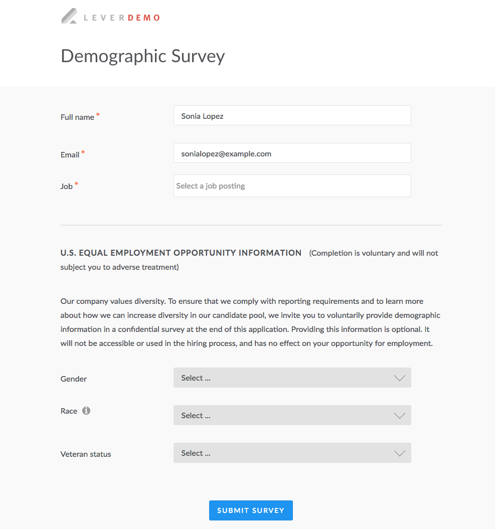 Sending EEO questions to sourced, referred, and agency-submitted candidates