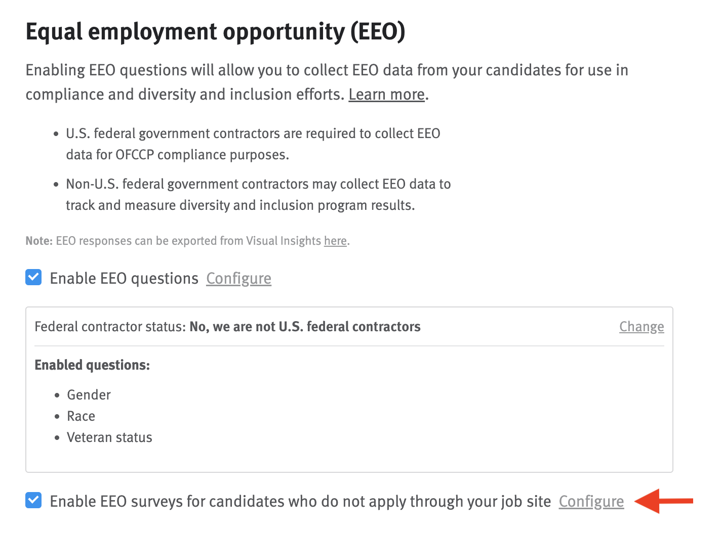 Sending EEO questions to sourced, referred, and agency-submitted candidates