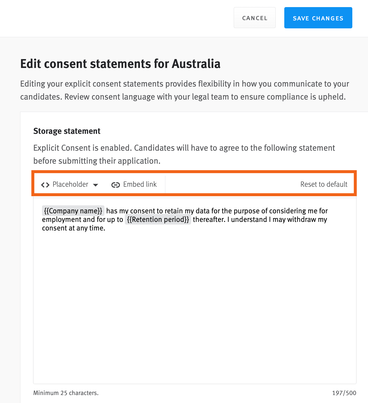 Configuring data compliance settings