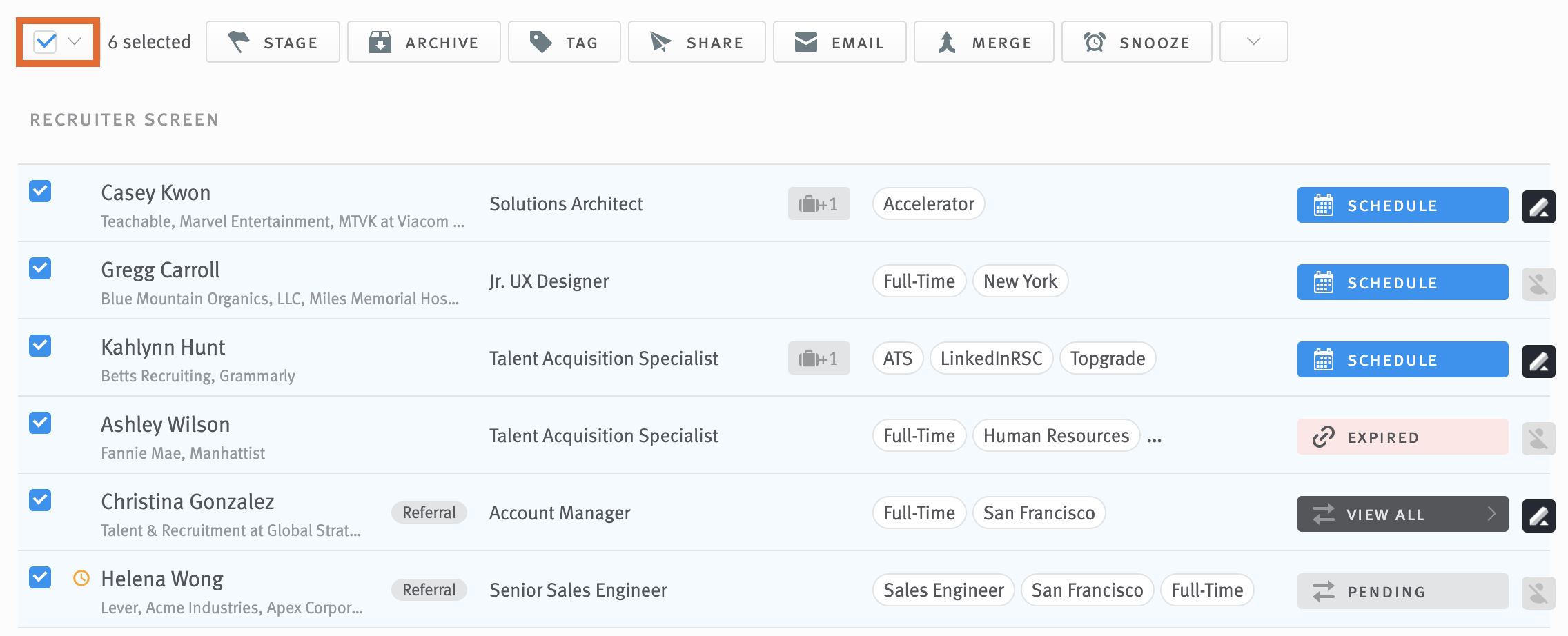 Using the bulk action toolbar