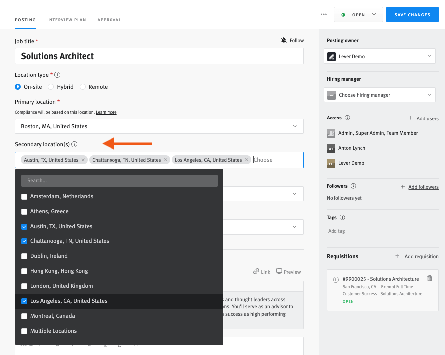 Creating and managing Multi-Location Postings