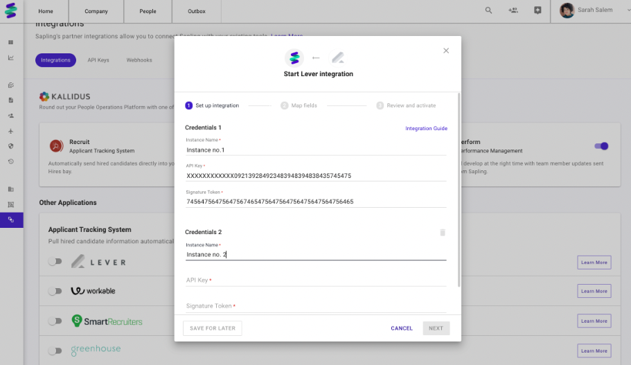 Enabling and using the Sapling Onboarding by Kallidus integration