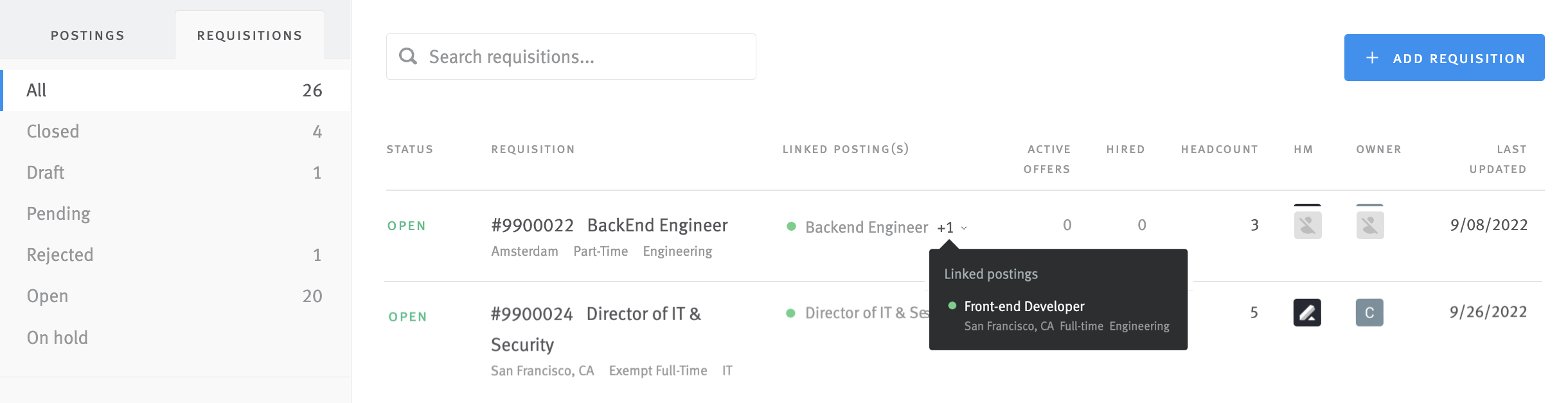 Associating requisitions with job postings