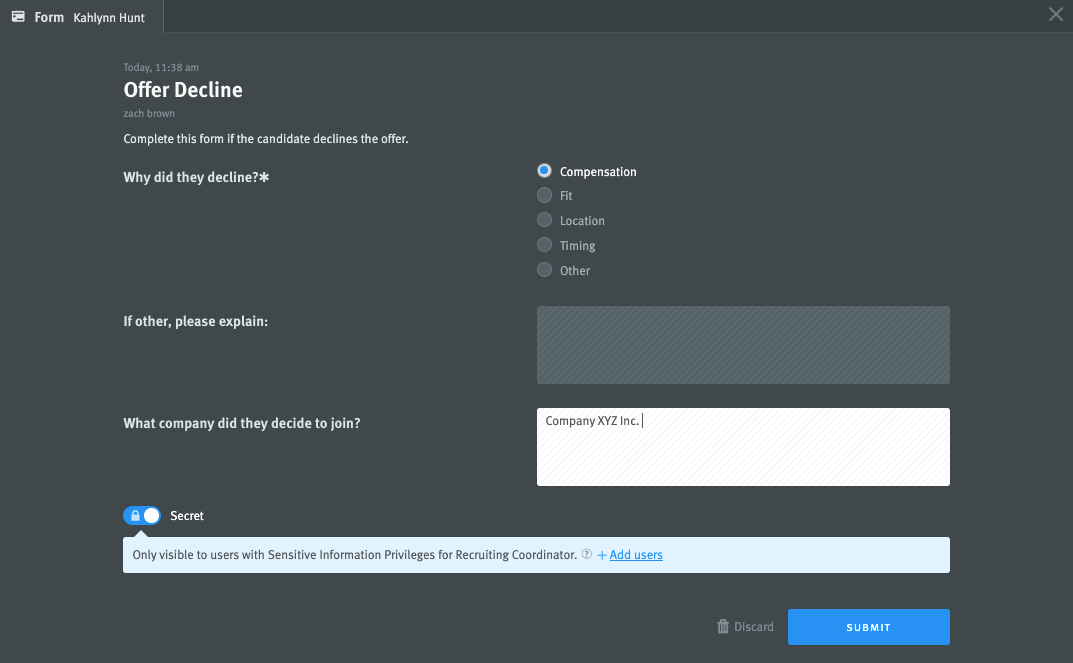 Adding forms to candidate opportunities