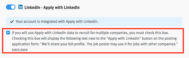 Enabling and using the Apply with LinkedIn integration
