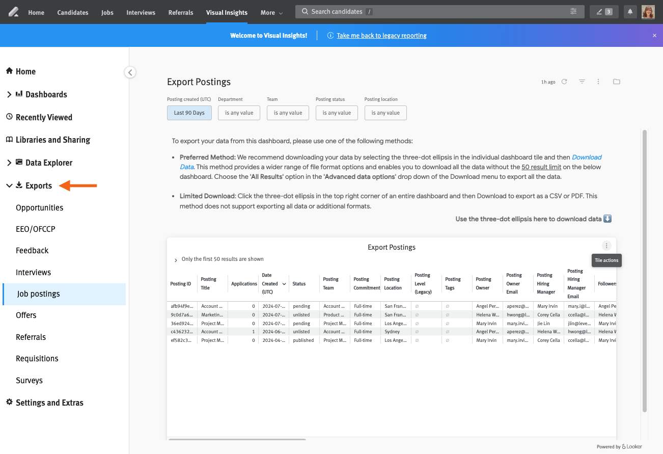 Granting users data export access
