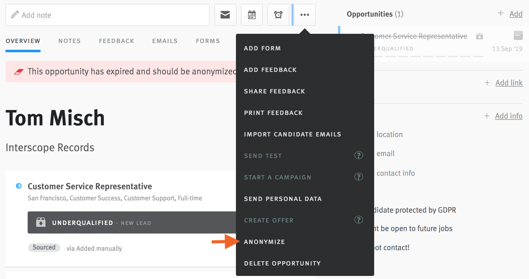 Anonymizing candidate data