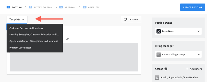 Creating and using job posting templates