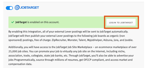 Enabling and using the JobTarget integration