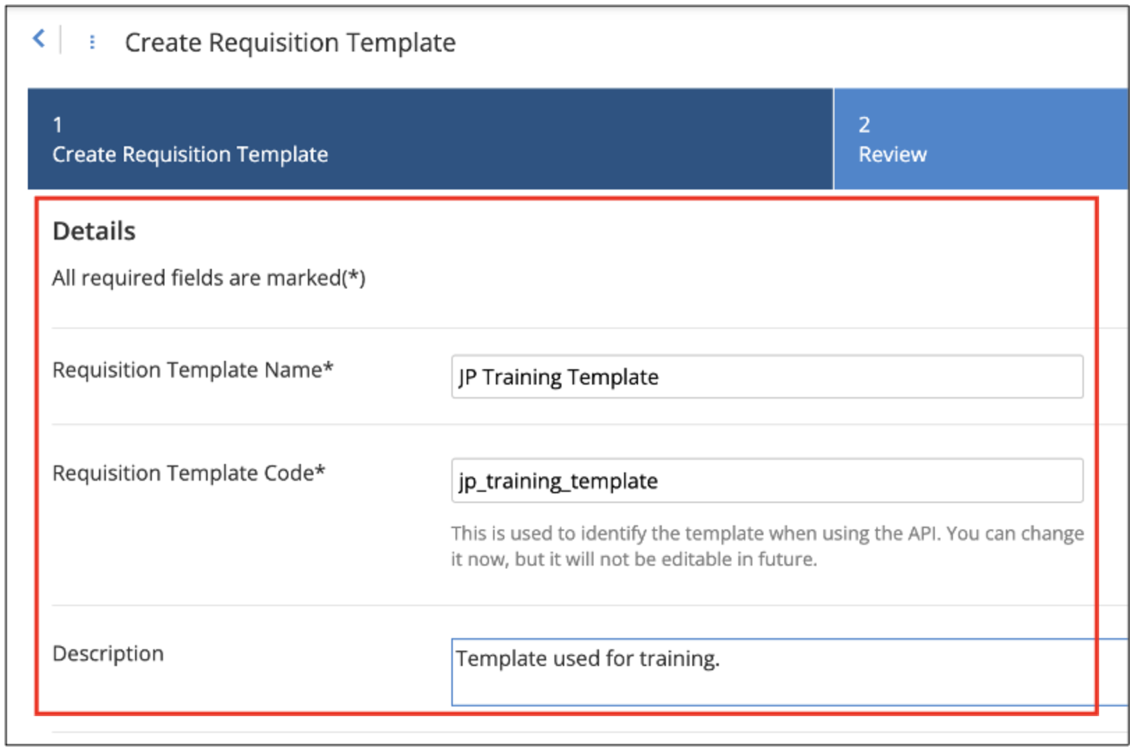 Create Requisition Template