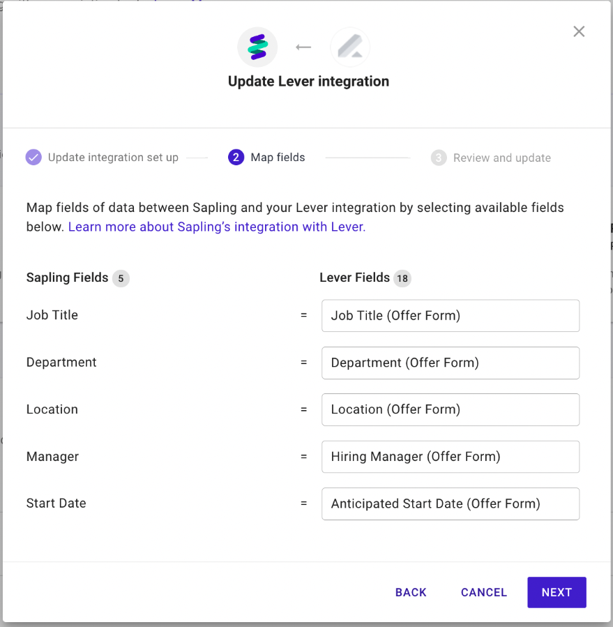 Enabling and using the Sapling Onboarding by Kallidus integration