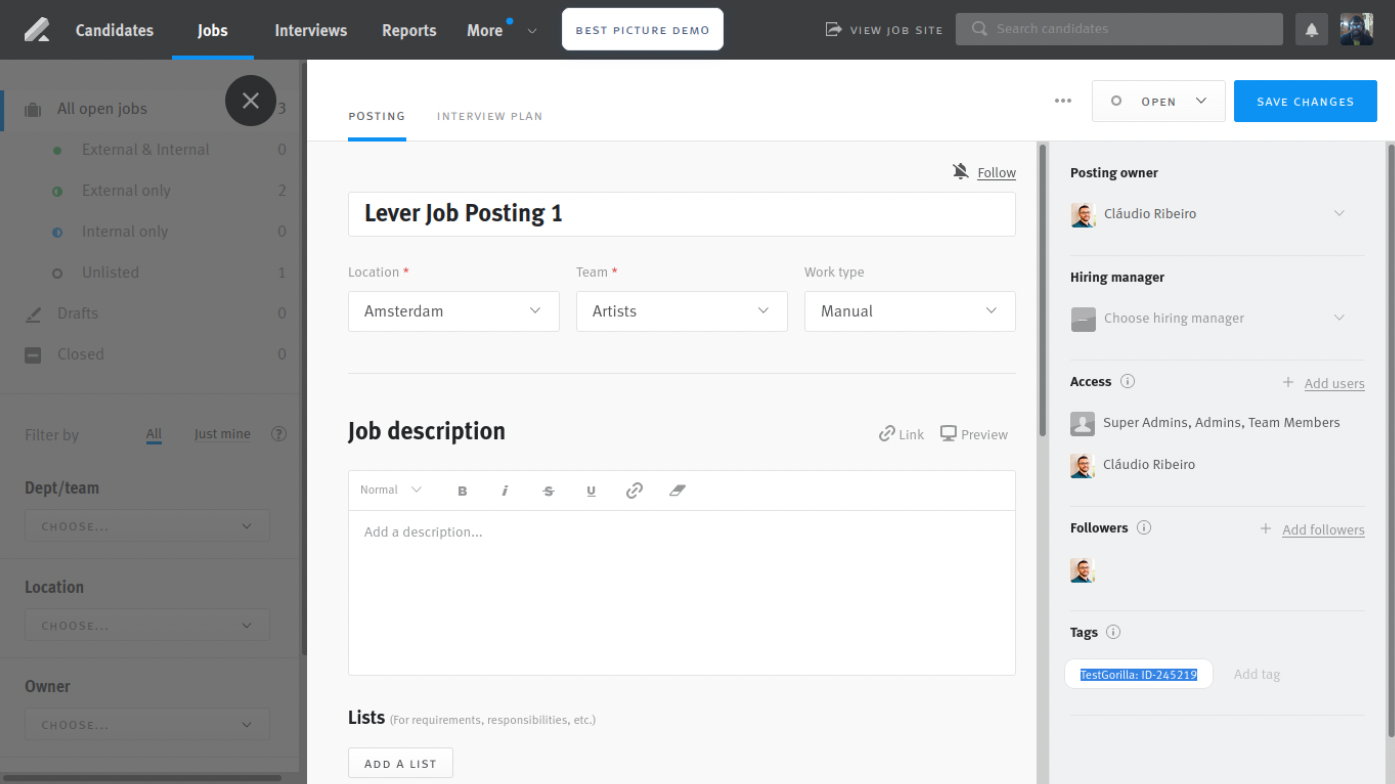 Enabling and using the TestGorilla (TG) integration