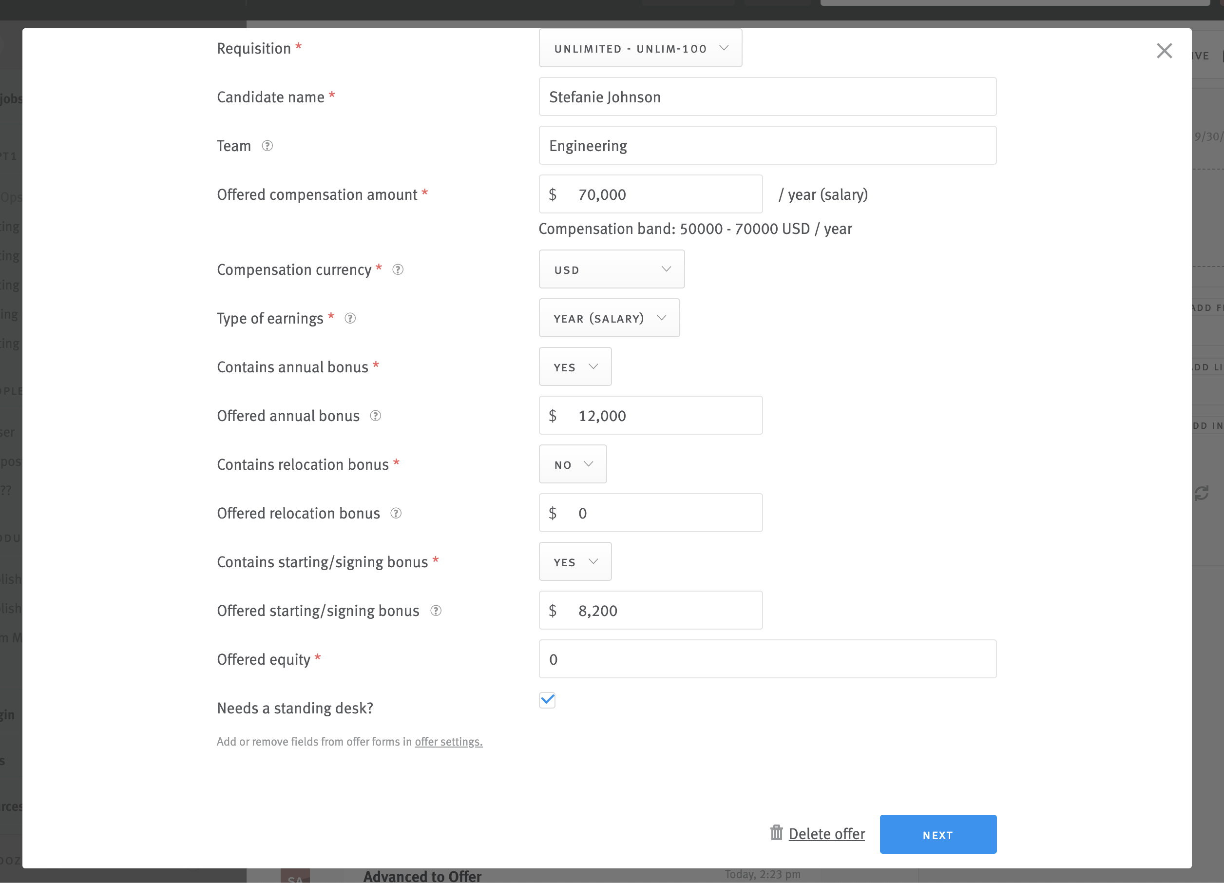Using dynamic sections in offer letter templates