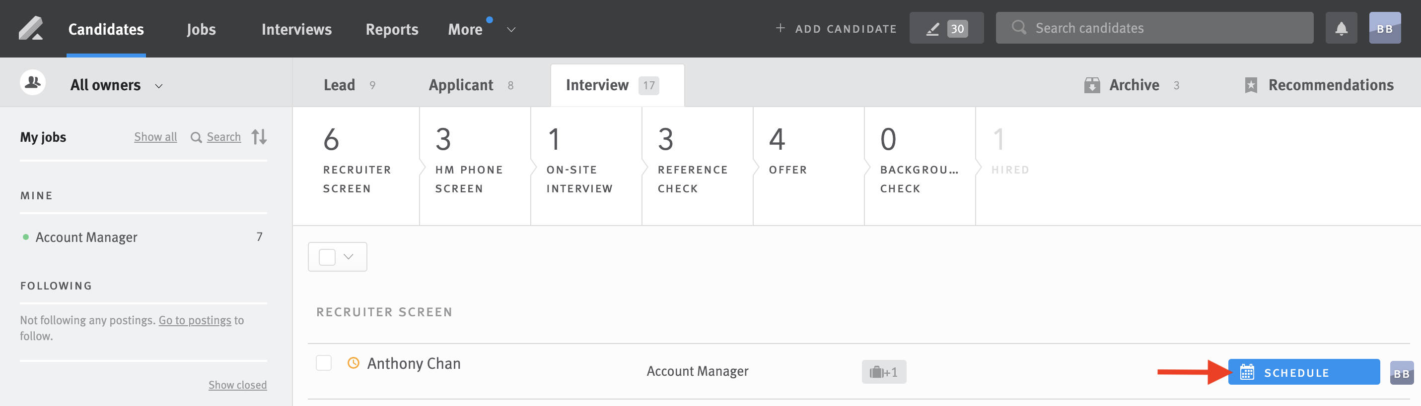 Viewing interviewer availability when scheduling interviews