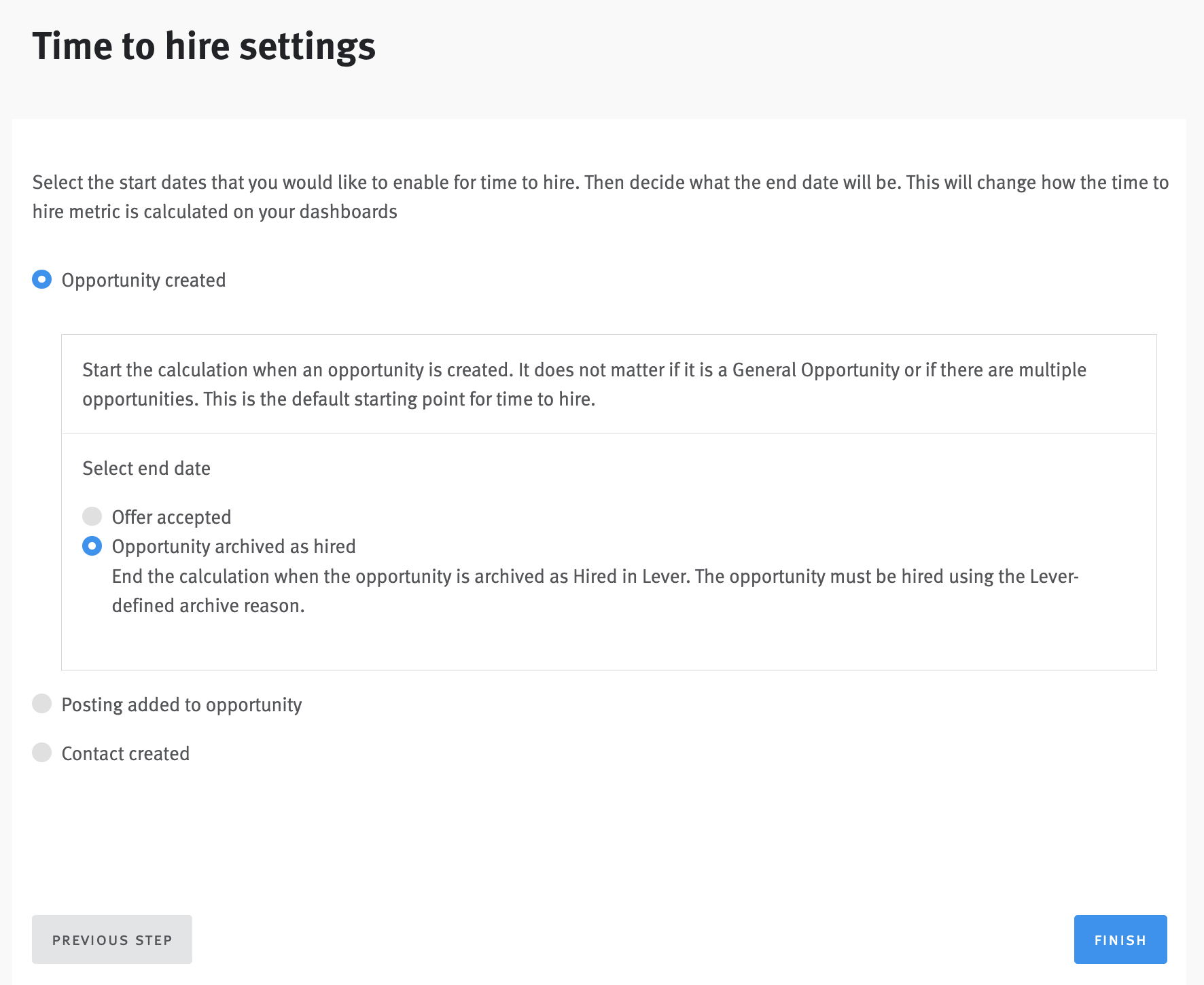 Visual Insights: Configuring the time to hire calculation