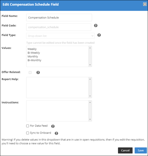 Edit Pre-defined and Custom Fields