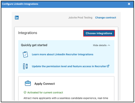 LinkedIn Integrations Configuration – Apply Connect